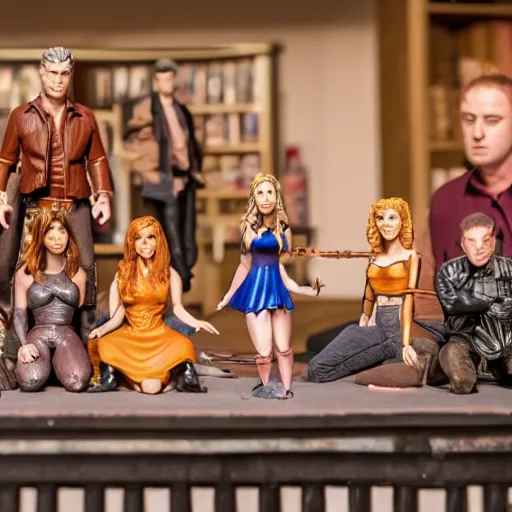 Image similar to extremely detailed photo of Buffy the Vampire Slayer action figures in a row on a table