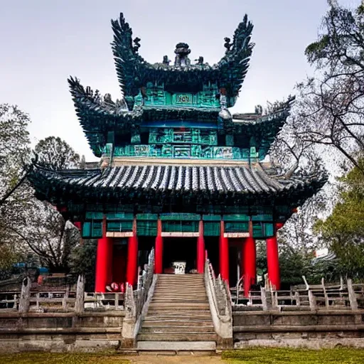 Prompt: ancient Chinese temple in a forest