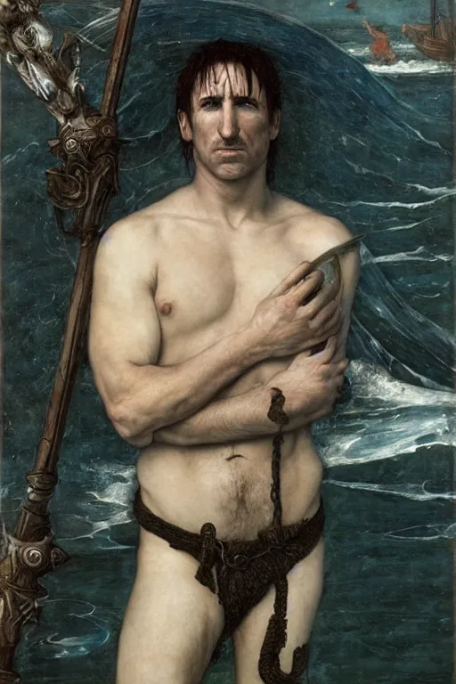 Image similar to trent reznor as a pirate king, god of the ocean by edgar maxence and caravaggio and michael whelan and delacroix