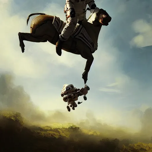 Prompt: an astronaut boy riding on a horse, style game square enix life, trending on artstation, painted by greg rutkowski, render naughty dog, octane render, detailed