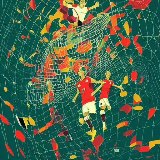 Image similar to illustration of soccer emotions, by Victo Ngai and James Gilleard and Bruce Pennington