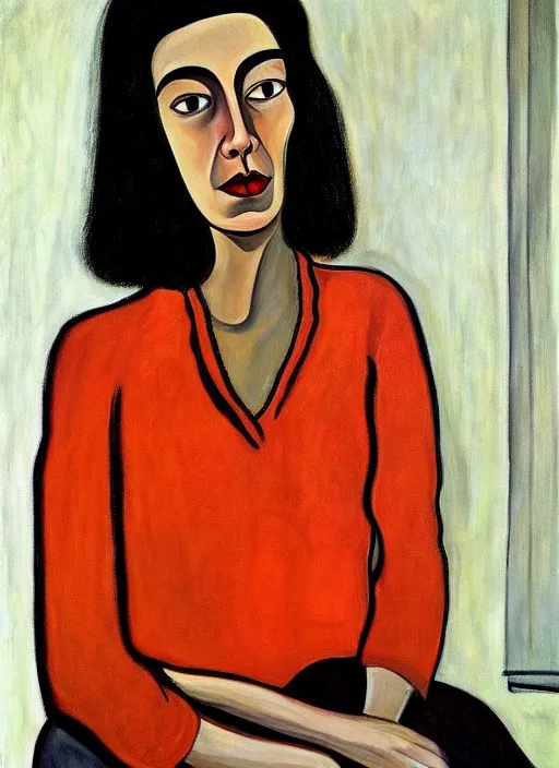 Prompt: a portrait of a pretty young lady by alice neel