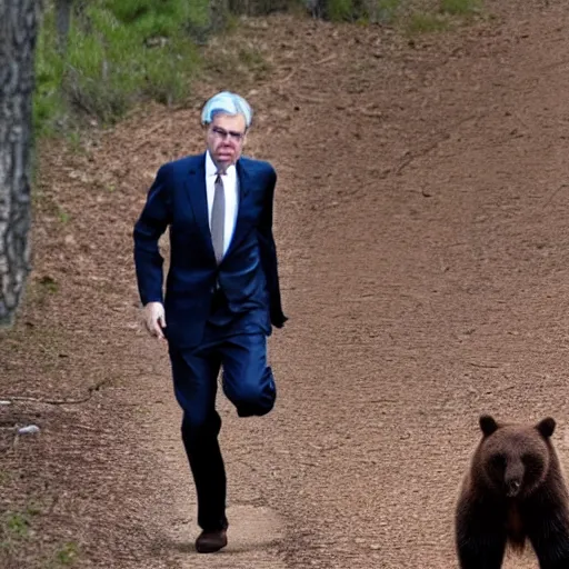 Image similar to Jerome Powell running from a bear