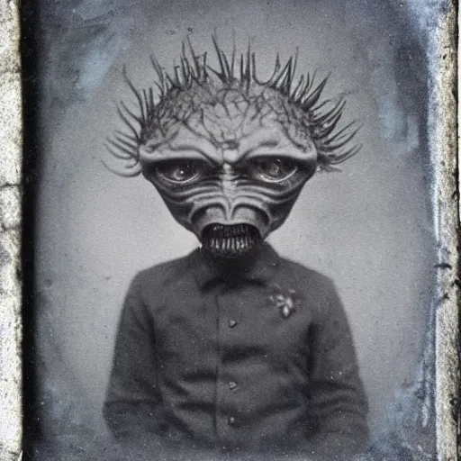 Prompt: a tintype of an angry alien