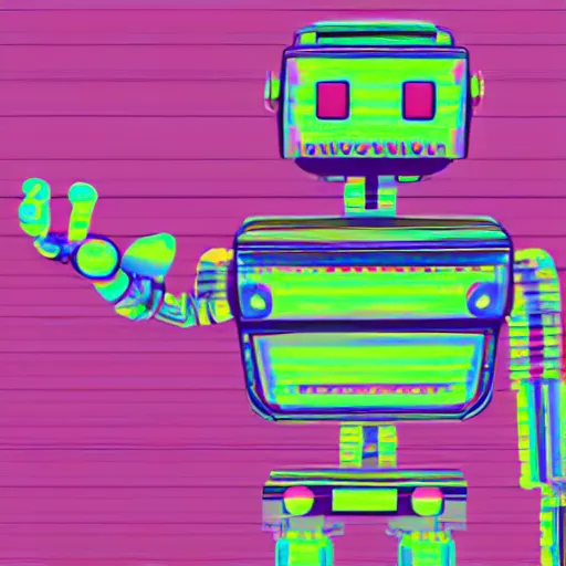 Prompt: glitch art of a very happy robot