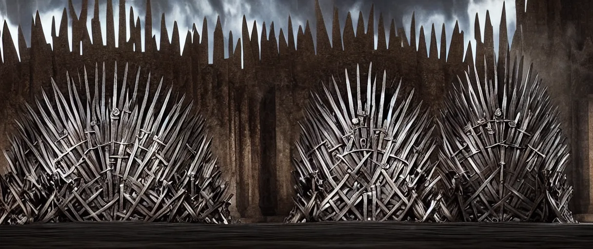 Prompt: movie still 4 k uhd 3 5 mm film color photograph of the iron throne room from game of thrones tv show