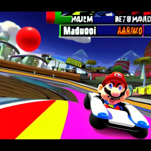 Prompt: saul goodman driving a car in mario kart, a game screenshot