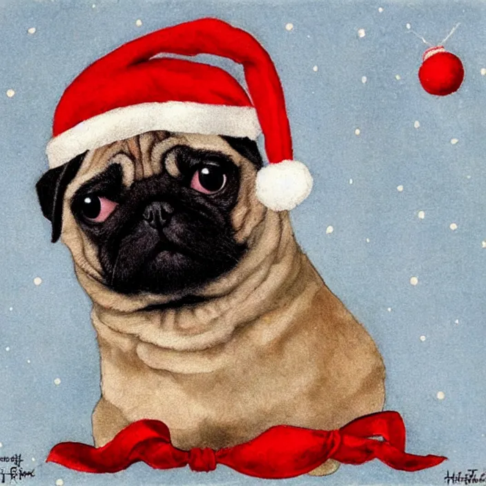 Image similar to cute pug puppy dog wearing a christmas hat by henriette ronner knip