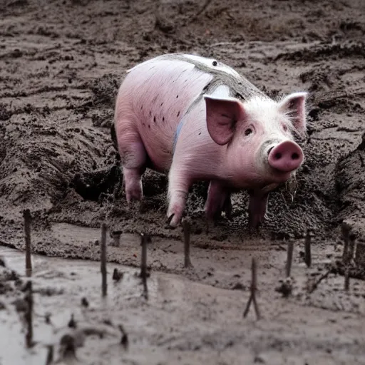 Prompt: pig play in mud