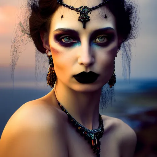 Prompt: photographic portrait of a stunningly beautiful gothic mayan female in soft dreamy light at sunset, contemporary fashion shoot, by edward robert hughes, annie leibovitz and steve mccurry, david lazar, jimmy nelsson, breathtaking, 8 k resolution, extremely detailed, beautiful, establishing shot, artistic, hyperrealistic, beautiful face, octane render