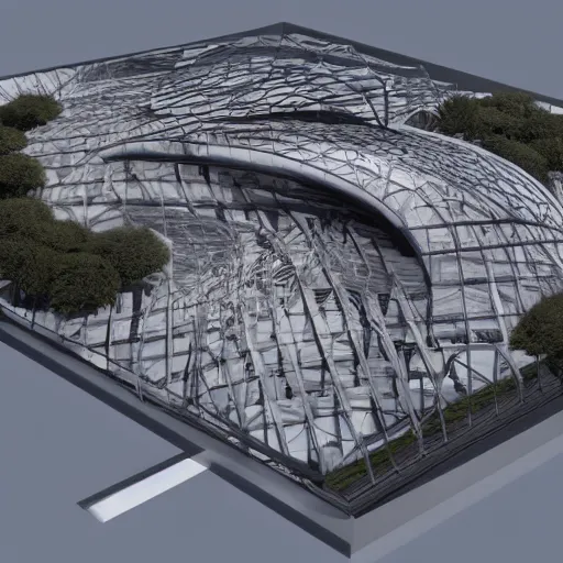 Image similar to “ architectural data flux pavilion, exhibition in biennale, model, 4 k, render ”