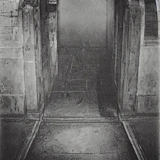 Image similar to dark old picture of a realistic gateway to hell, black and white, pictorialism