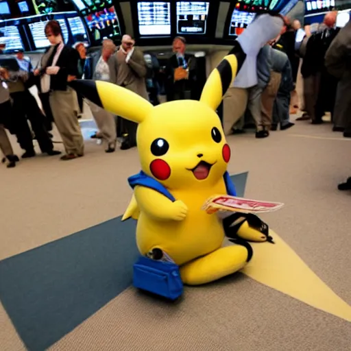 Image similar to pikachu trading on the floor of the new york stock exchange, hd photo, circa 2 0 0 8