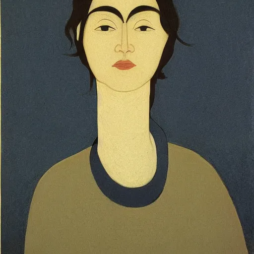 Image similar to a portrait of a character in a scenic environment by will barnet