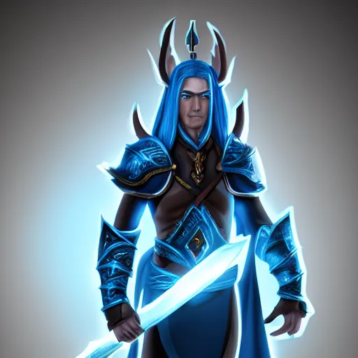 Image similar to male high elf with light blue hair, black leather armor, by Naranbaatar Ganbold, trending on artstation, cinematic lighting