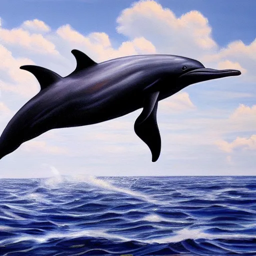 Prompt: a hyperrealistic painting of a bottlenose dolphin