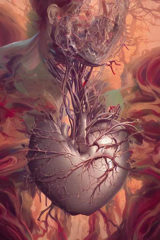 Prompt: anatomical heart, tooth wu, dan mumford, beeple, wlop, rossdraws, james jean, marc simonetti, artstation giuseppe dangelico pino and michael garmash and rob rey and greg manchess and huang guangjian and makoto shinkai