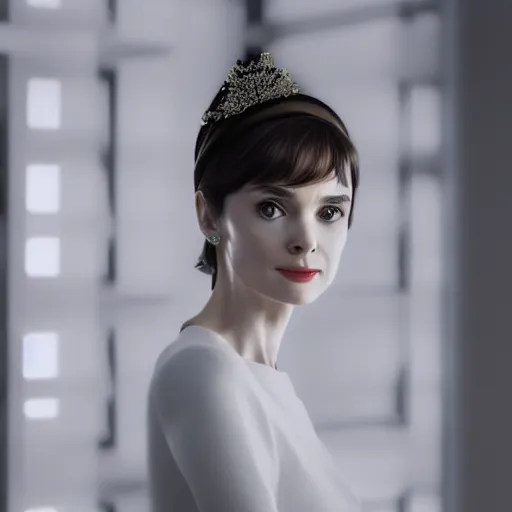 Image similar to winona ryder as Audrey Hepburn, hyperrealistic, octane render, 8k, high quality