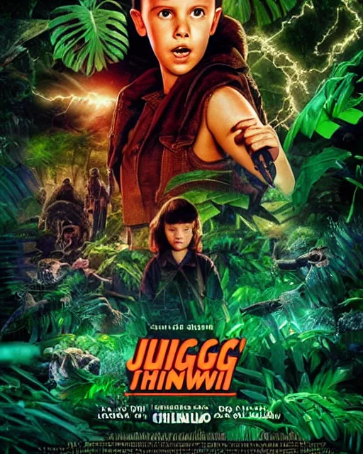 Image similar to Poster of Millie Bobby Brown in a jungle of lightning