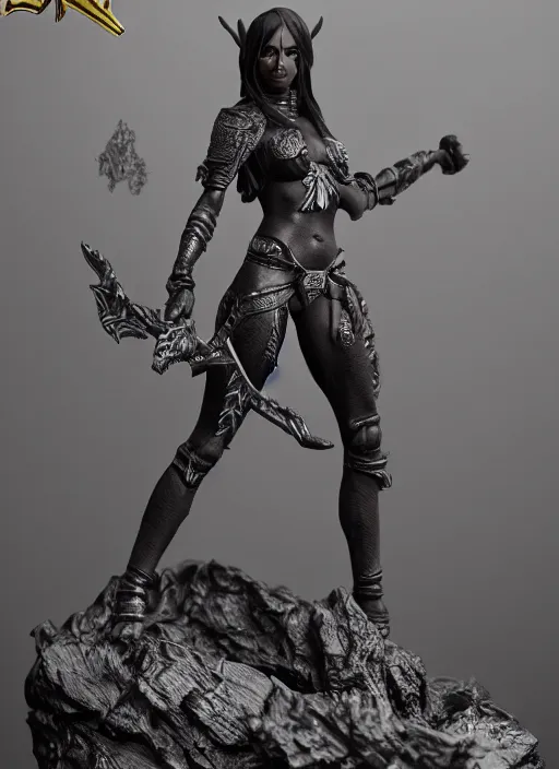 Image similar to 80mm resin detailed miniature of a Dark Elf Female, Dagger, black skin, Product Introduction Photos, 4K, Full body