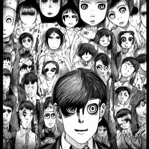 Image similar to manga panel, junji ito, horror, surreal,