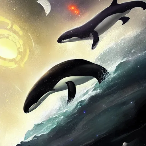 Image similar to space killer whale, epic fantasy style art, space theme, by Greg Rutkowski, hearthstone style art