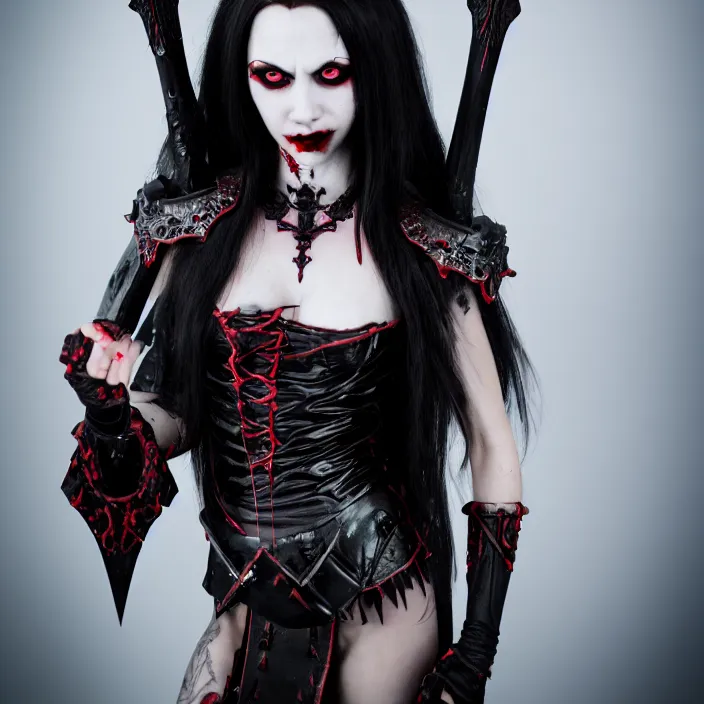 Image similar to full body photograph of a real - life beautiful vampire queen warrior. extremely detailed. dslr. 3 5 mm.