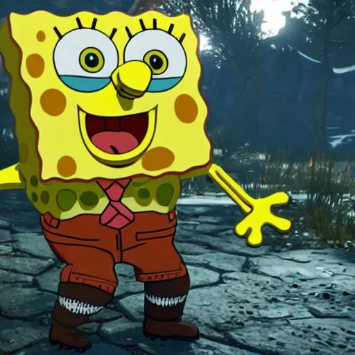 Image similar to Spongebob in The Witcher 3, gameplay, 8k, HD