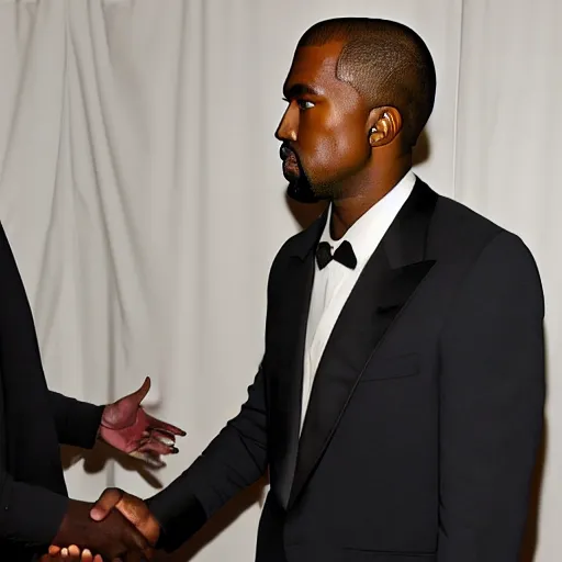 Image similar to kanye west shaking hands with slenderman