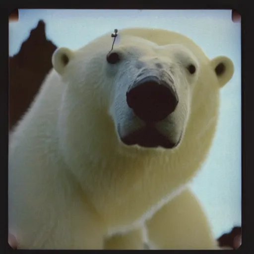 Prompt: a polaroid of a polar bear at a sushi restaurant