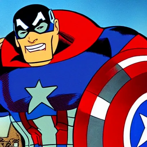 Image similar to film still of captain america in scooby - doo ( 1 9 6 9 )