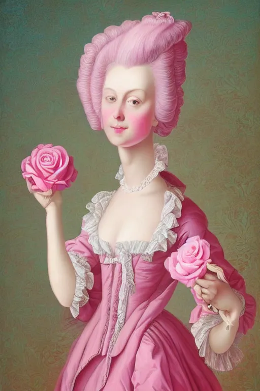 Prompt: beautiful digital painting Marie Antoinette pink roses, by Casey Weldon, trending on artstation, Behance, 4K,