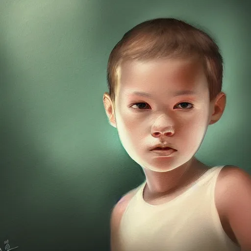 Image similar to kid with big head, digital painting, beautiful lighting