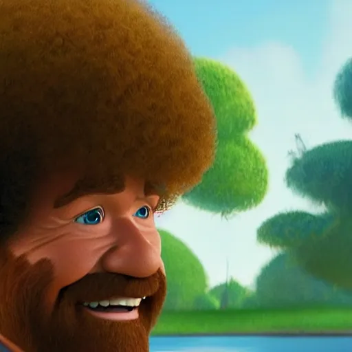 Prompt: bob ross, still from pixar ( 2 0 1 8 )