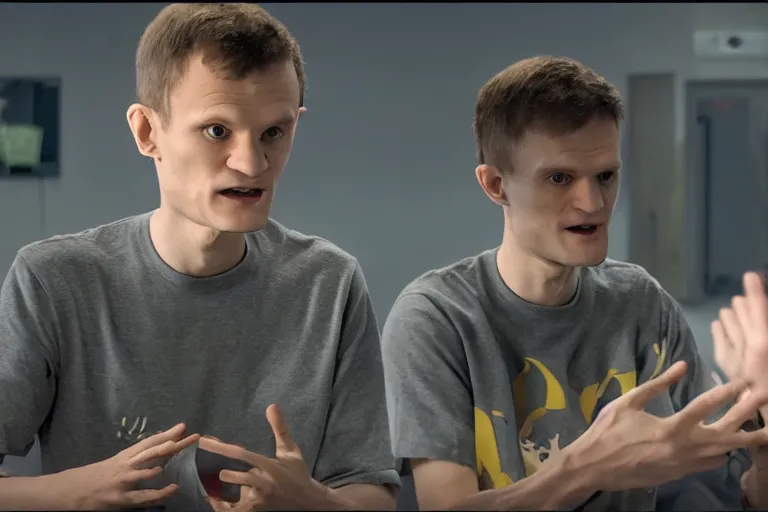 Prompt: vitalik buterin merging ethereum, movie still, cinematic, 8 k, hd