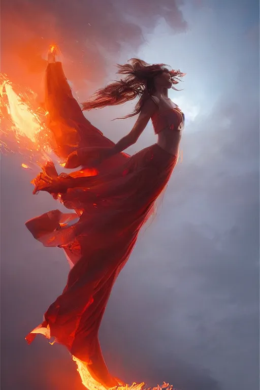 Image similar to fire dancer in the wind by artgem and greg rutkowski, light cone, reimagined by industrial light and magic