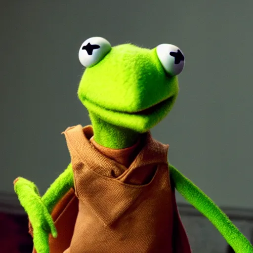 Prompt: Kermit the frog, from Netlfix show Stranger Things.