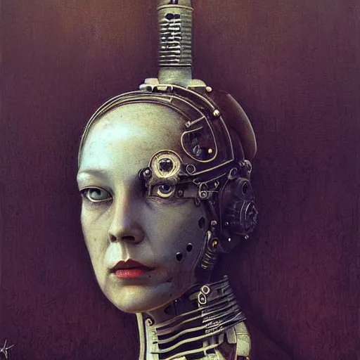 Prompt: steampunk portrait of cyborg queen victoria by beksinski