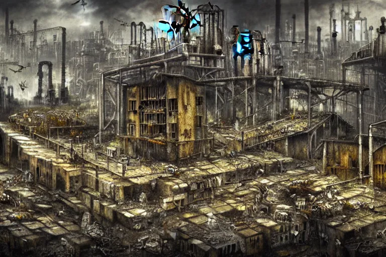 Image similar to gothic river favela honeybee hive, brutalist environment, industrial factory, apocalyptic, somber, award winning art, epic dreamlike fantasy landscape, ultra realistic,