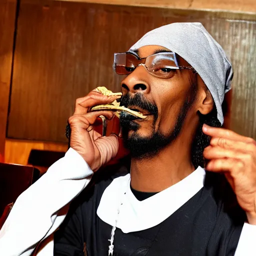 Image similar to Snoop Dog eating ramen in a restaurant