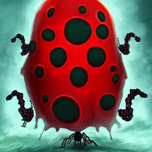Prompt: ladybug as a monster, trending on artstation, scary atmosphere, nightmare - like dream
