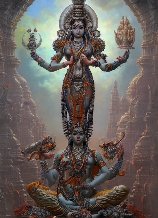 Prompt: cybertronic statue of shiva in a hindu temple, intricate, elegant, highly detailed, centered, digital painting, artstation, concept art, smooth, sharp focus, illustration, artgerm, tomasz alen kopera, peter mohrbacher, donato giancola, joseph christian leyendecker, wlop, boris vallejo.