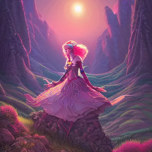 Image similar to ethereal cybernetic princess in the mountains, extremely detailed, sharp focus, wide view, full body shot, smooth, digital illustration, by lisa perrin!!!!, dan mumford, james jean, by rossdraws, frank franzzeta, sakimichan