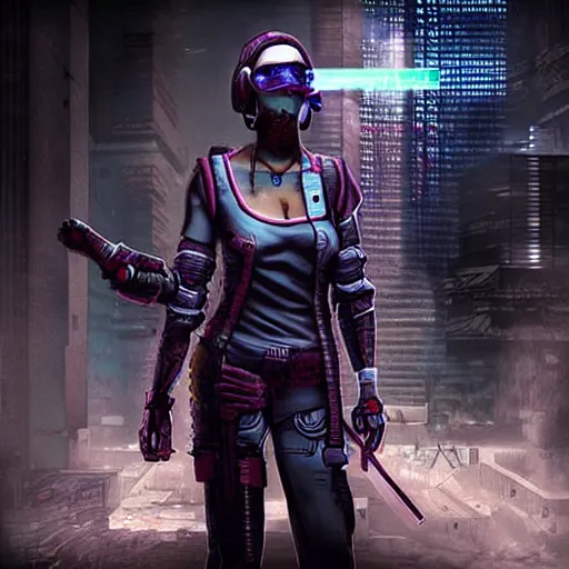 Prompt: photo of a cyberpunk nurse warrior