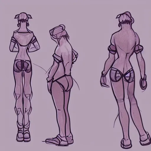 Image similar to a never before seen character, female, cute, beautiful, young, concept sketch, front and back