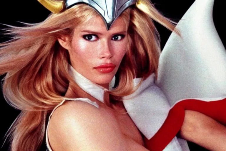 Prompt: Photo of Claudia Schiffer as She-Ra, 1985,