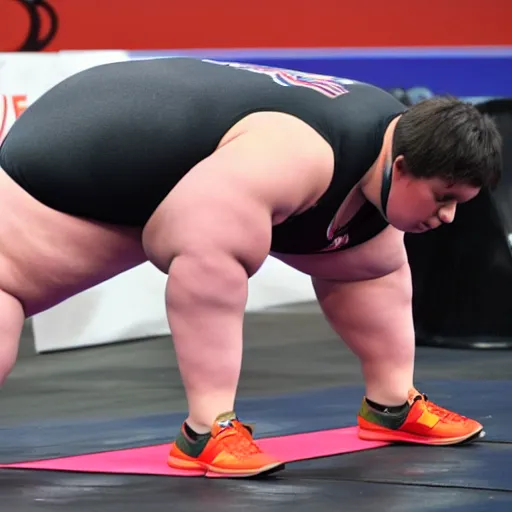 Prompt: overly obese weightlifter at competition. detailed.