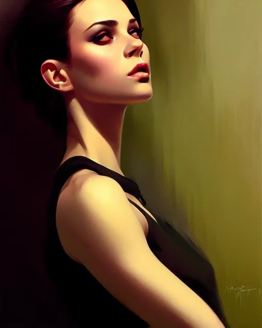 Prompt: stylized portrait of an artistic pose, composition, dark mysterious sexy young lady, cinematic moody colors, one single head, realistic shaded, fine details, realistic shaded lighting poster by ilya kuvshinov, magali villeneuve, artgerm, jeremy lipkin and michael garmash and rob rey