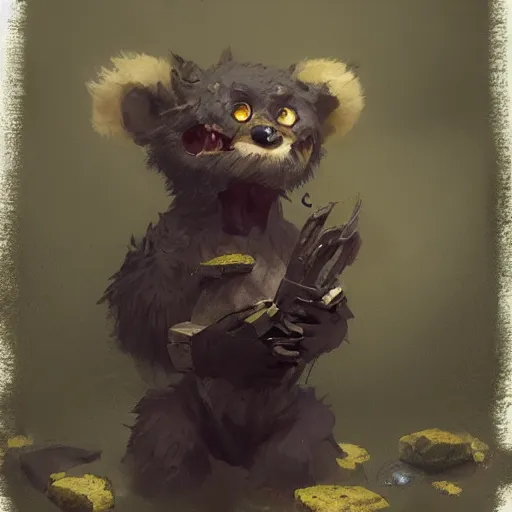 Image similar to cute furry monster child, concept art by Greg Rutkowski