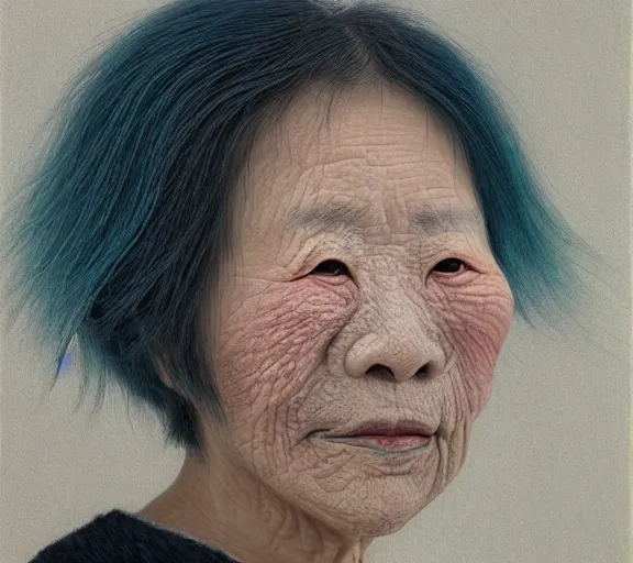 Prompt: detailed pastel colors portrait of an old woman with hair made of leaves, by hsiao - ron cheng, fine detail, 8 k